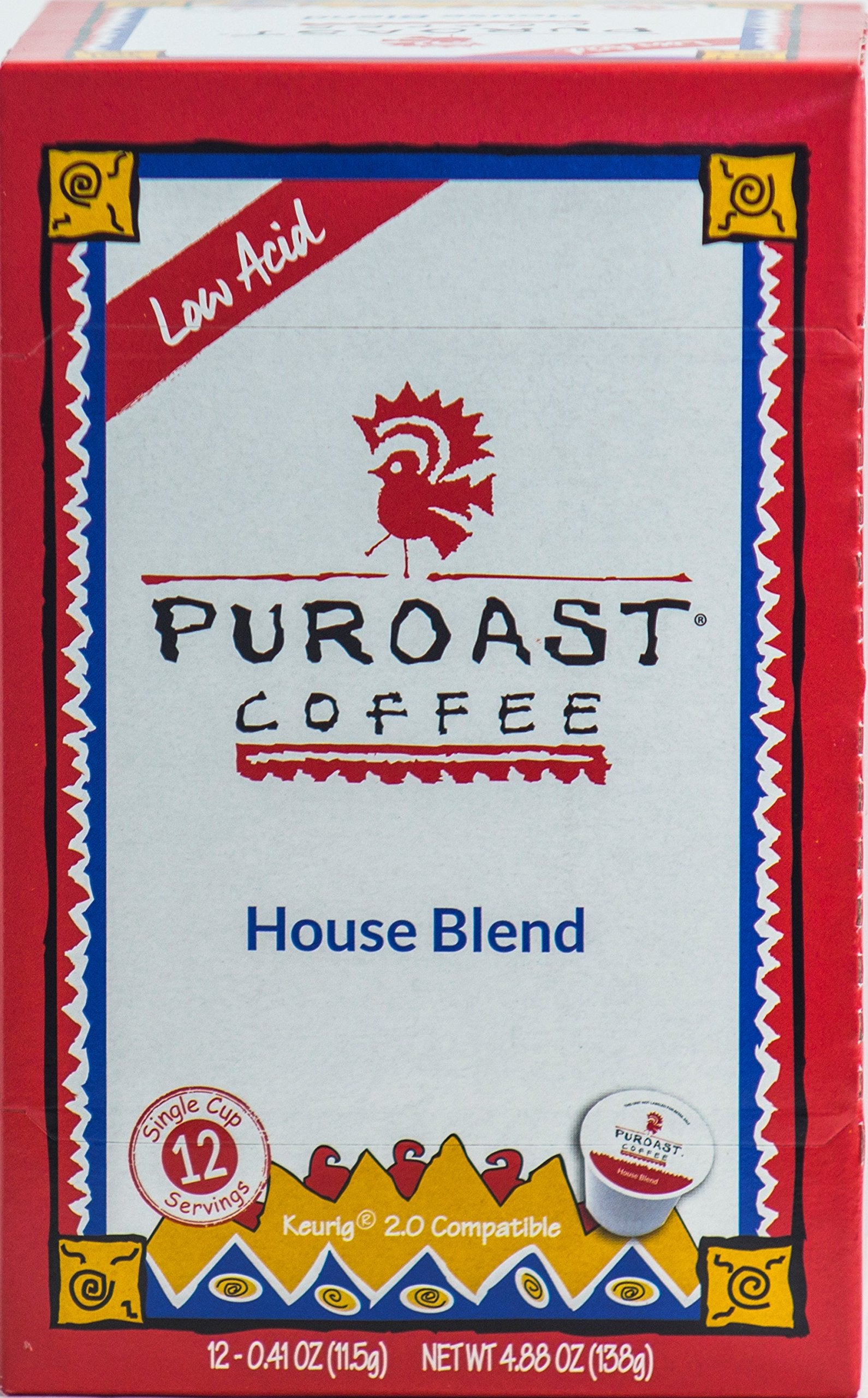 Puroast Coffee House Blend Single Serve Pods, Medium Roast, 12 Count, Compatible with Keurig Brewer, No Bitter Aftertaste, White
