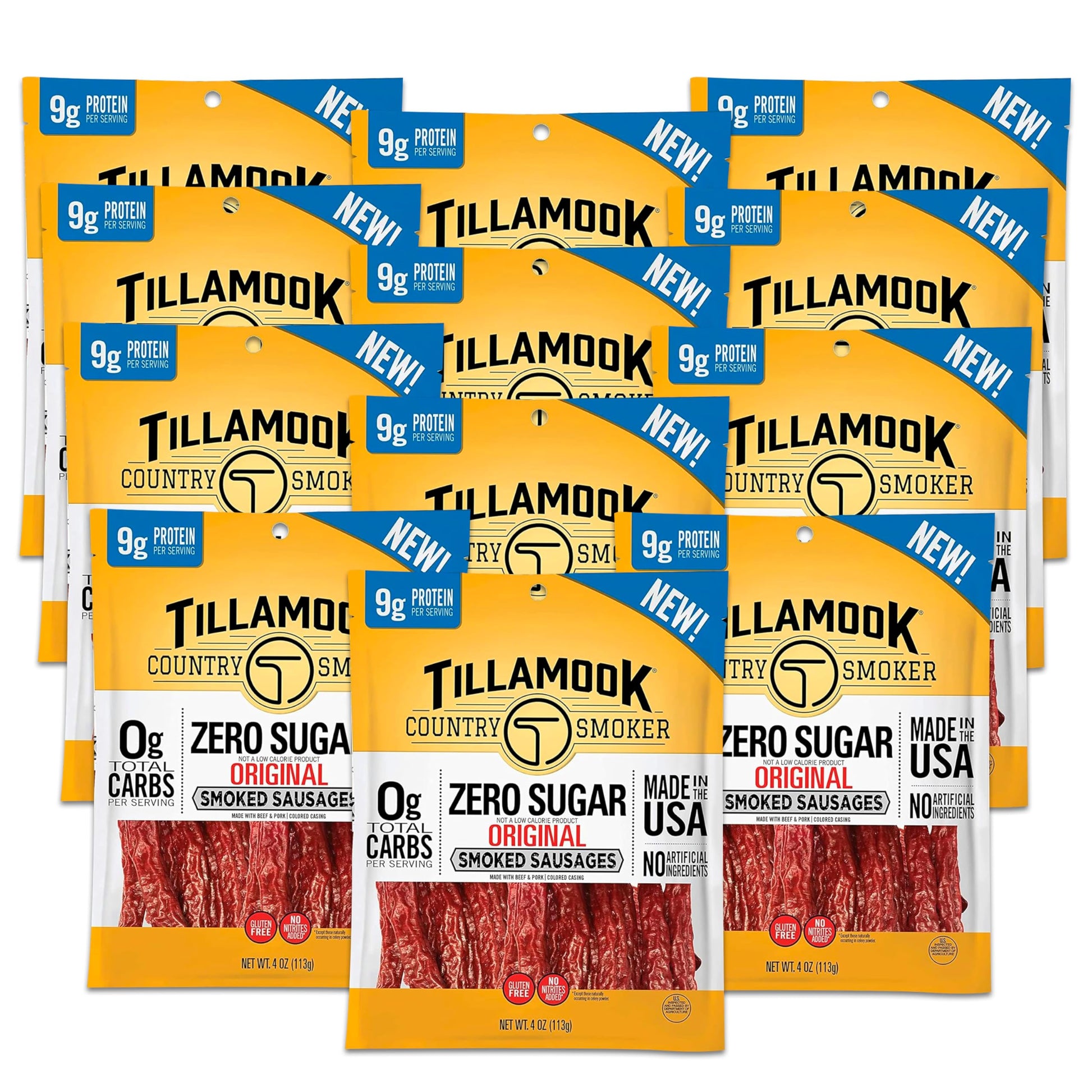 Tillamook Country Smoker Smoked Sausages  Original  Zero Sugar  Gluten Free  4 Ounce (Pack of 12)