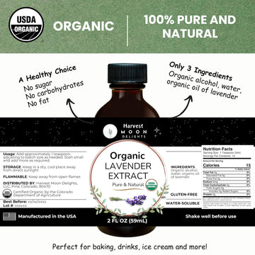 Organic Lavender Extract For Baking, Ice Cream, Drinks, And Candy - 2 Oz - Water-Soluble - By Harvest Moon Delights - Pure Laven