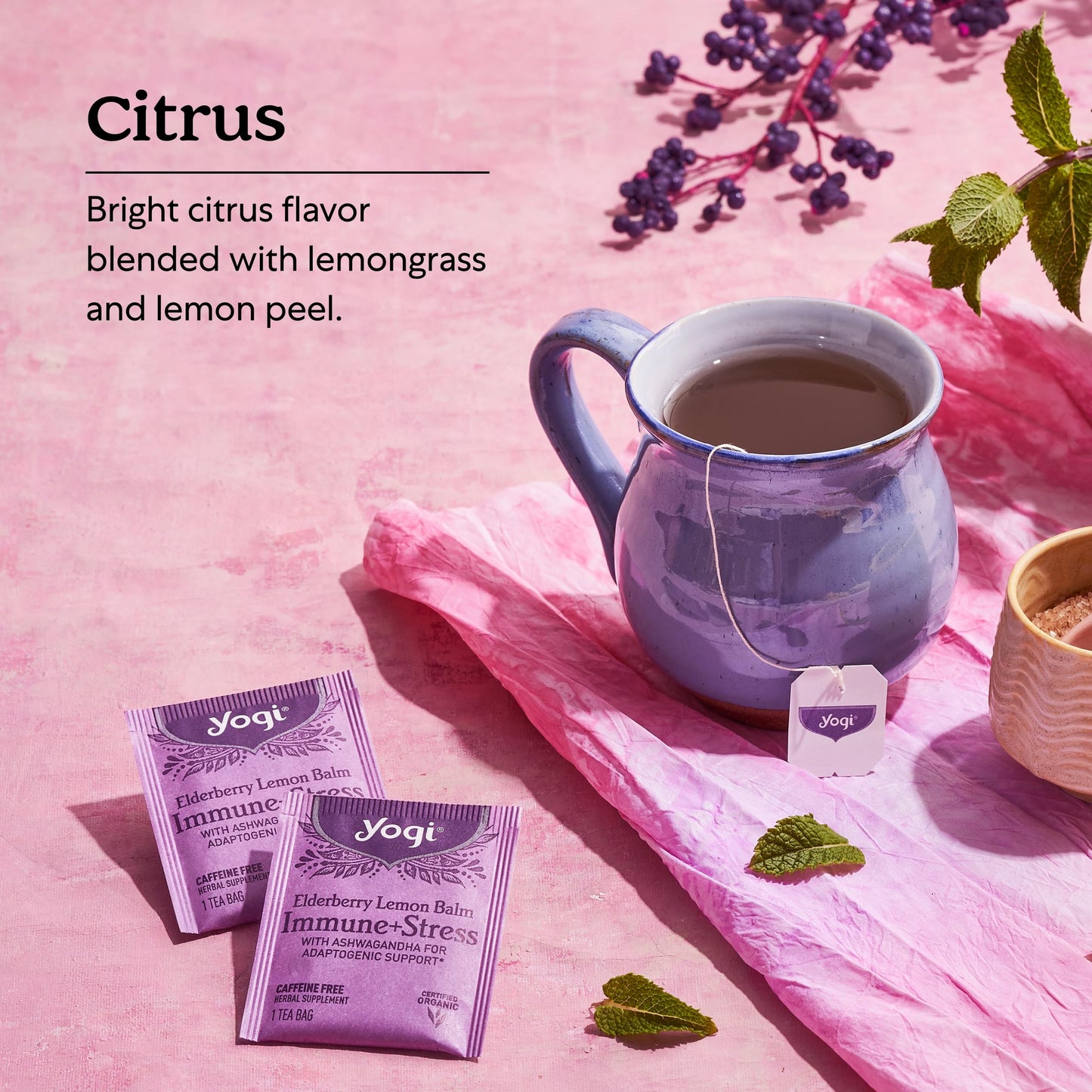 Yogi Tea Elderberry Lemon Balm Immune & Stress Tea - 16 Tea Bags per Pack (6 Packs) - Organic Immune Support Tea - Includes Ashw