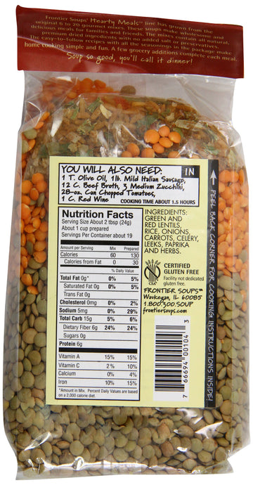 Frontier Soups Hearty Meals Indiana Harvest Sausage Lentil Soup Mix, 16 Ounce