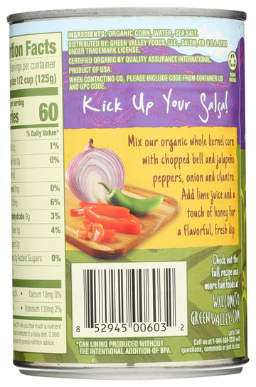 Green Valley Organic Whole Kernel Sweet Corn, 15 Oz