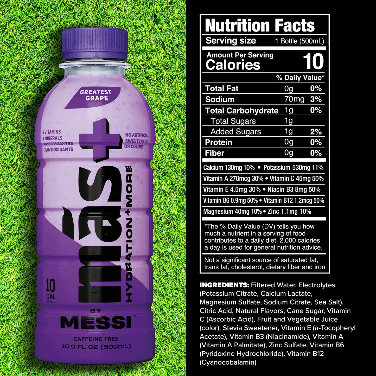 M?s+ By Messi Greatest G  Sports Drink & Hydration Beverage  Natural Flavors with Vitamins and Electrolytes  No Artificial Sweeteners or Colors  12-pack