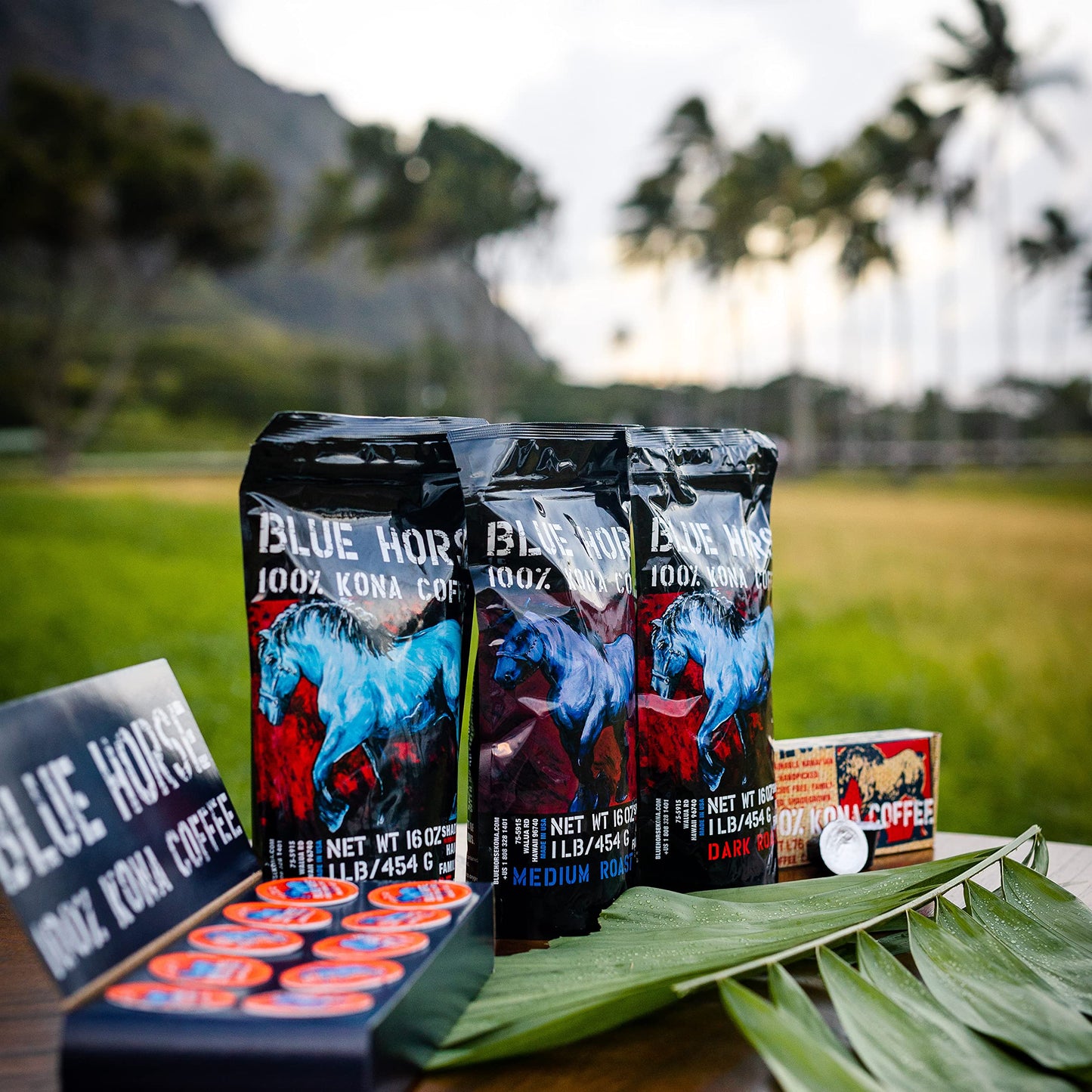 Blue Horse 100% Kona Coffee Pods, Medium Roast, 10ct Single Serve, Compatible with K Cups 2.0, Farm Fresh, Authentic Arabica Bea