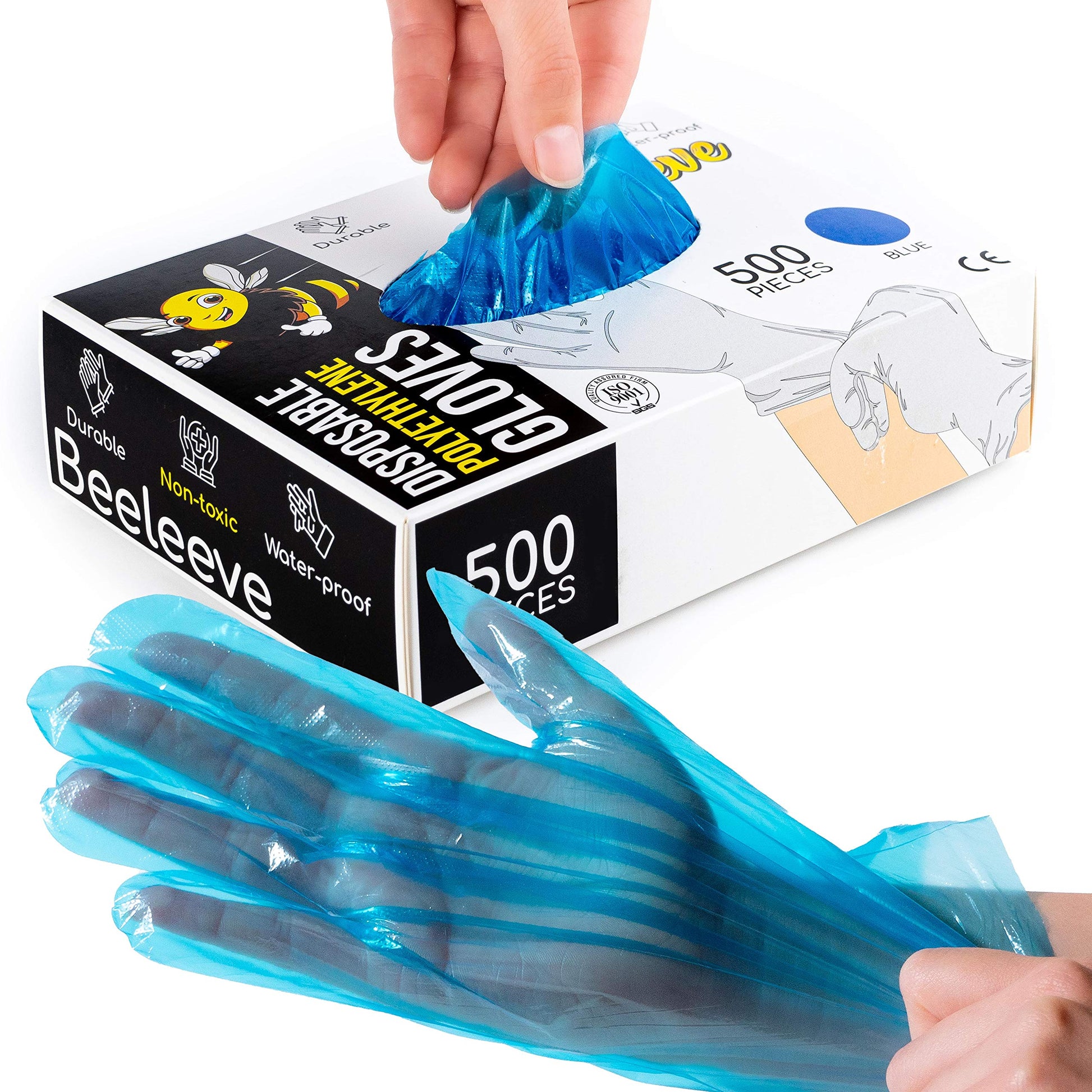 Beeleeve [500-Box Disposable Plastic Poly Gloves - One Size Fits Most - Color Variants - Single-Use Hand Covers For Food Safe Ha