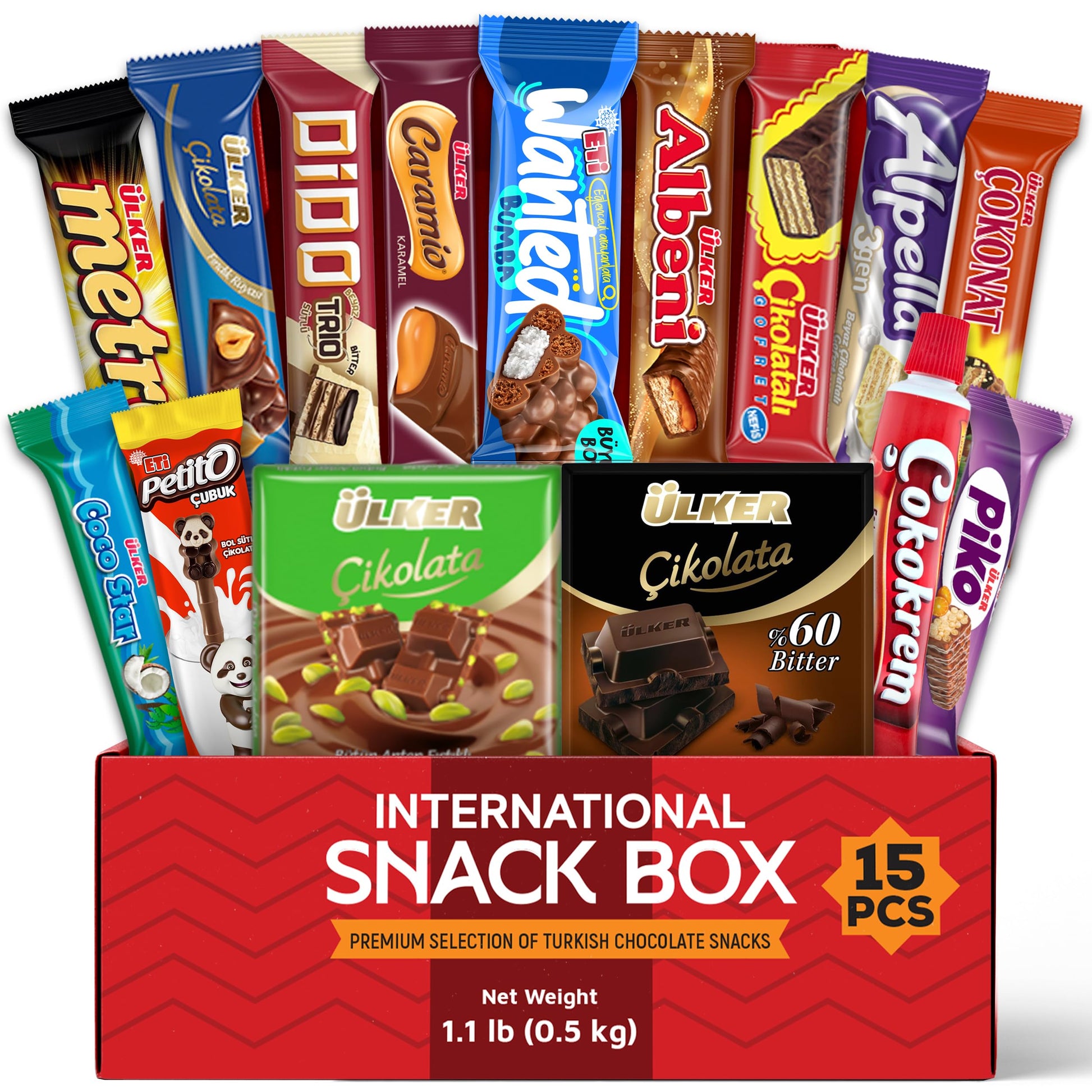 Eastanbul International Snack Box, 15 Chocolate Assortment Bars, Turkish Exotic Snacks, Assorted Candy Variety Pack of Foreign E