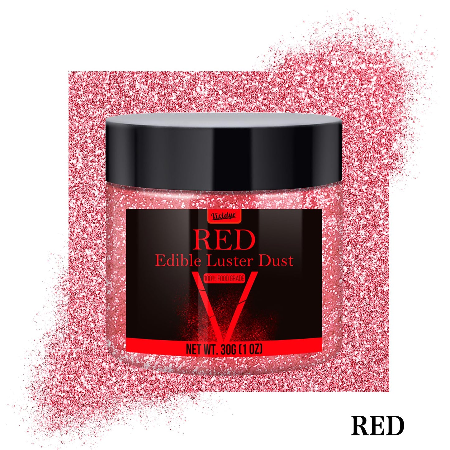 Vividye Edible Glitter Powder - 30g Luster Dust for Baking & Decoration - Red
