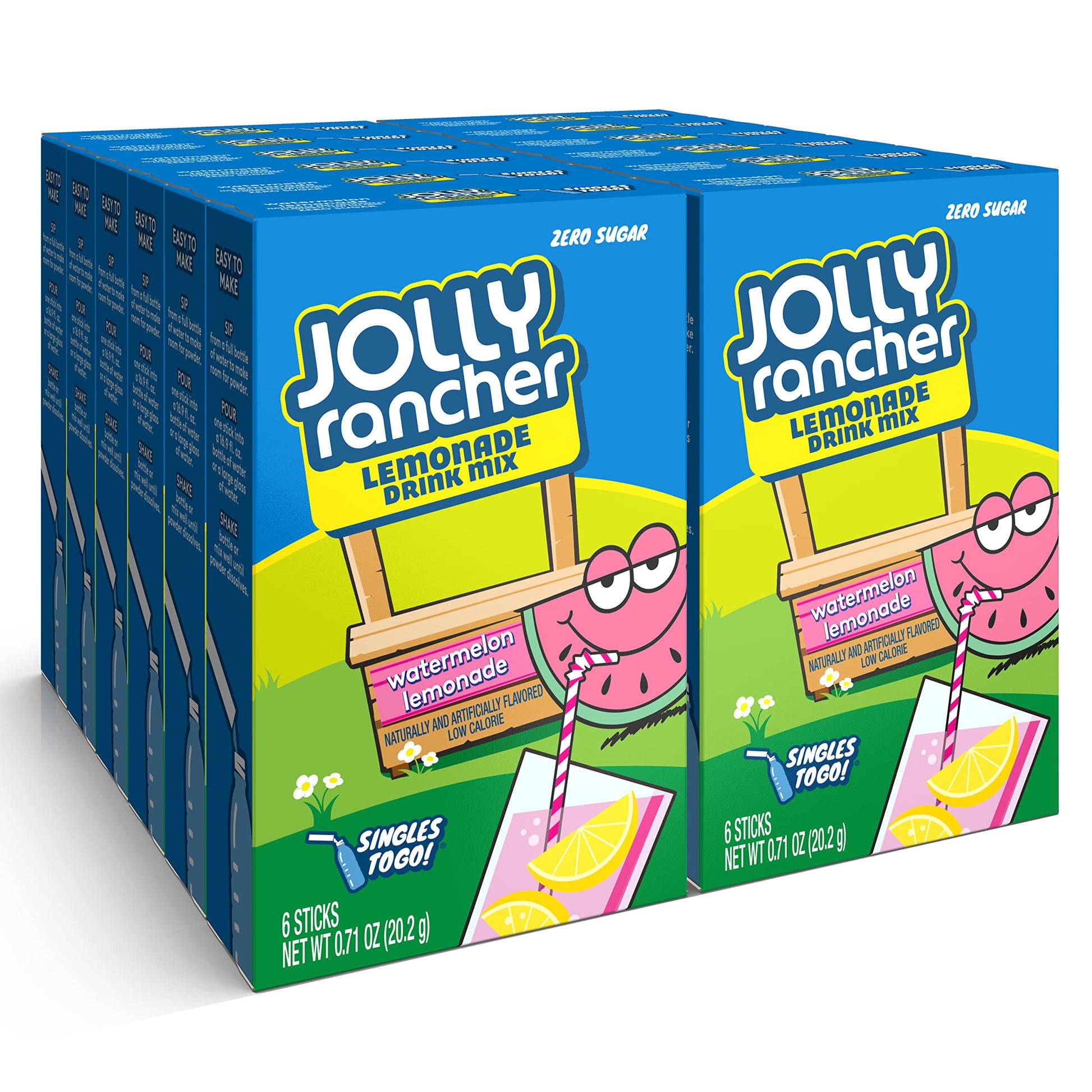 SINGLES TO GO! Jolly Rancher Watermelon Lemonade Drink Mix, 12 Boxes, 72 Packets, 0.5 Ounce Each