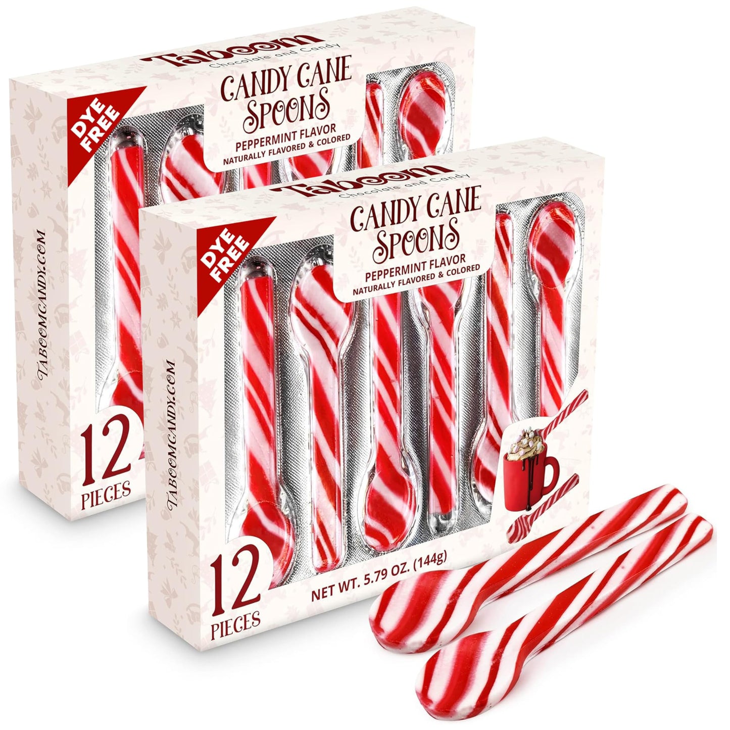 Peppermint Candy Cane Spoons Dye-Free - Pack Of 24 Individually Wrapped Christmas Peppermint Flavored Hot Chocolate Spoons - Festive Holiday Treats For Stirring  Gifts & Stocking Stuffers