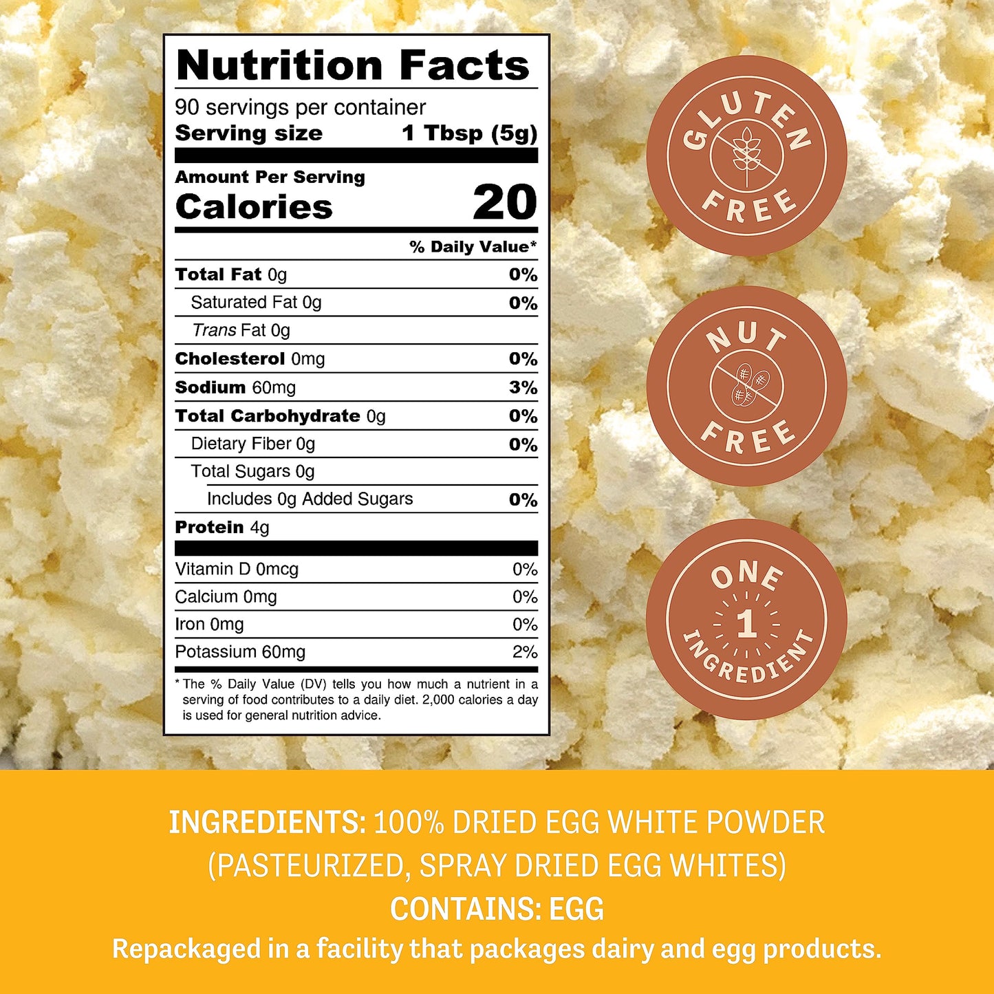 Judees Dried Egg White Powder - Gluten-Free, 16 oz - Ideal for Meringue, Icing, Shakes - Great for Breakfast & Camping Meals