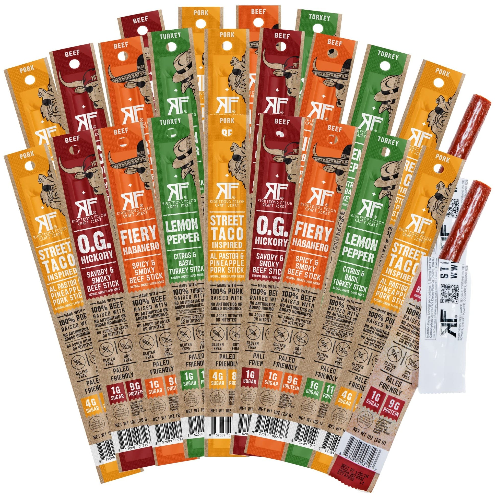 Righteous Felon Meat Sticks Variety Pack | Healthy Snack For Adults | Gluten Free & Keto Meat Sticks | Low Sugar & High Protein