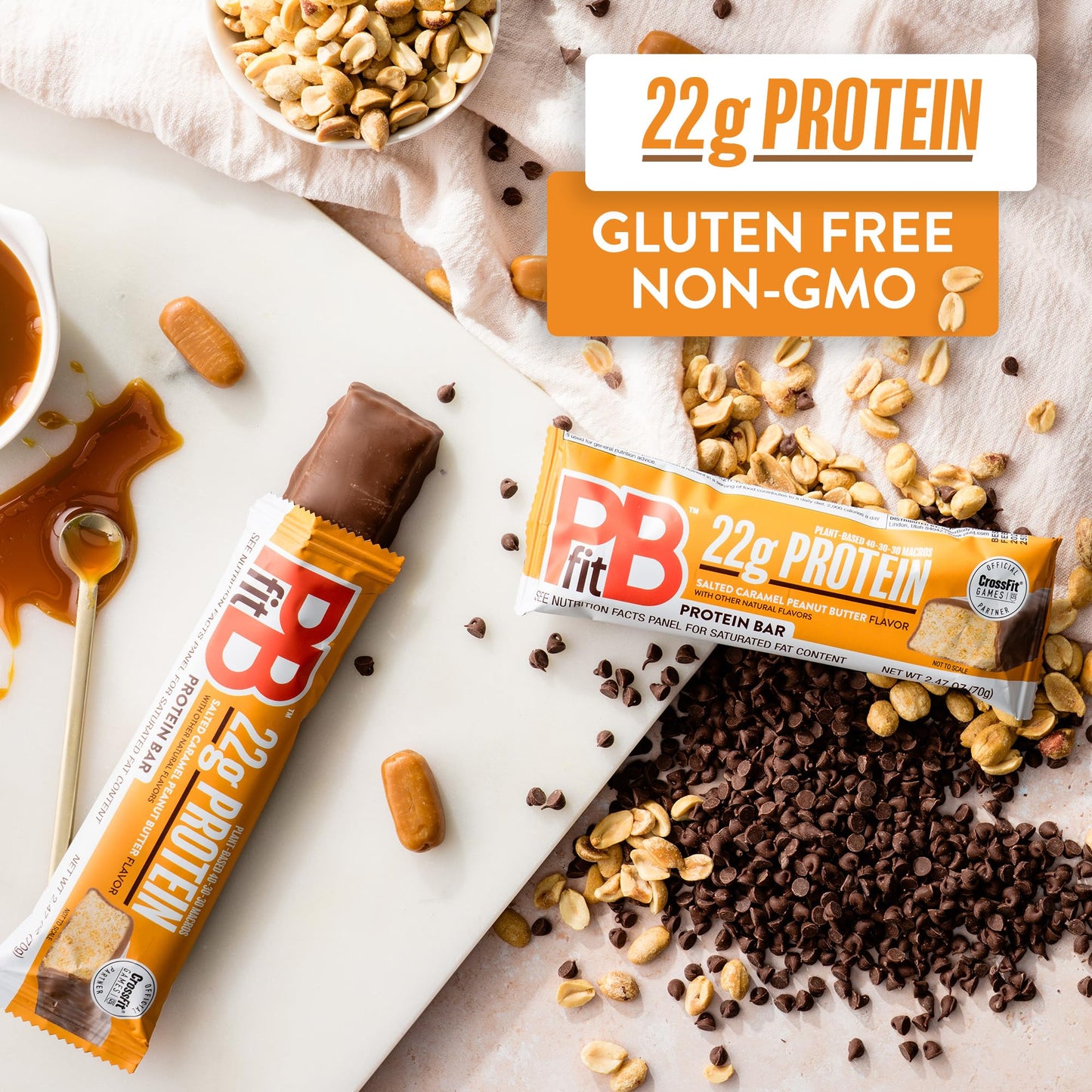 PBfit Salted Caramel Peanut Butter Protein Bars  22g Protein  Gluten Free  Vegan  Plant-Based 40-30-30 Macros  2.47 Oz (Pack of 12)