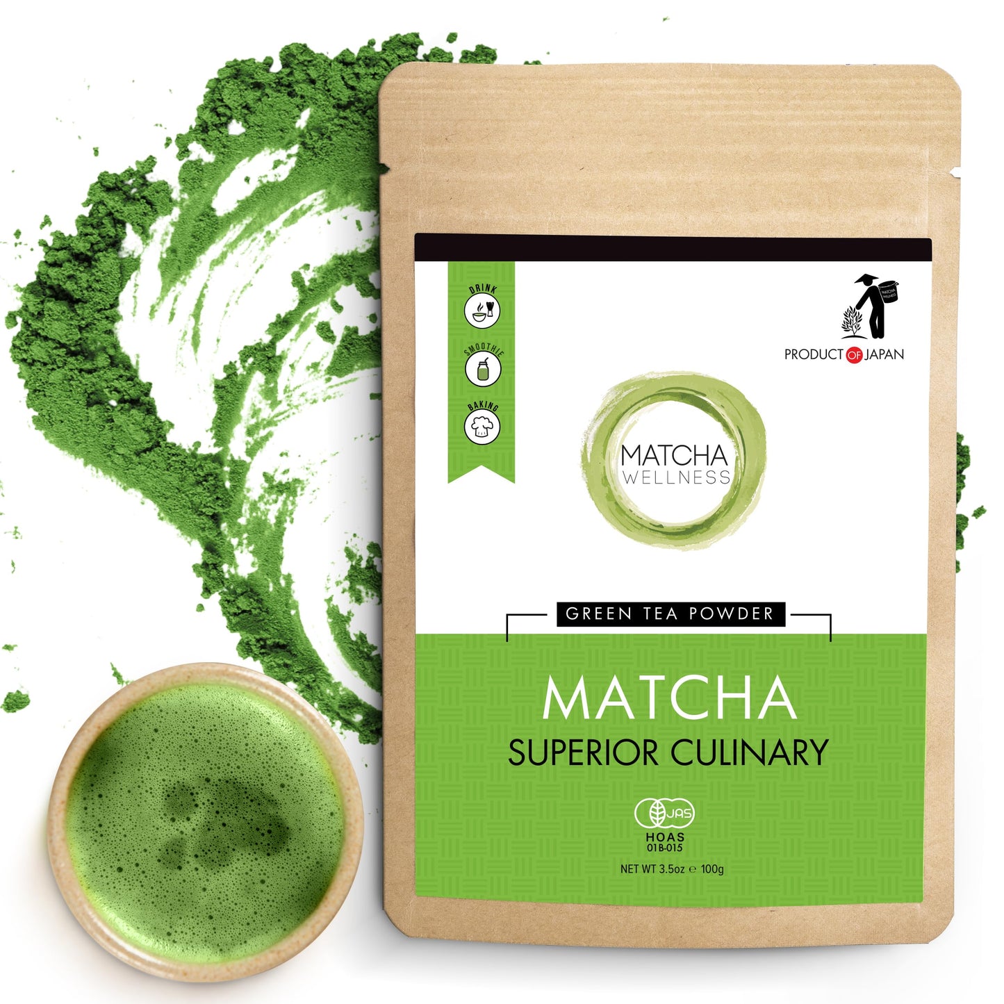 eco heed Organic Japanese Matcha Green Tea Powder - Culinary Grade, 3.5oz, Green, Stone Ground, No Additives