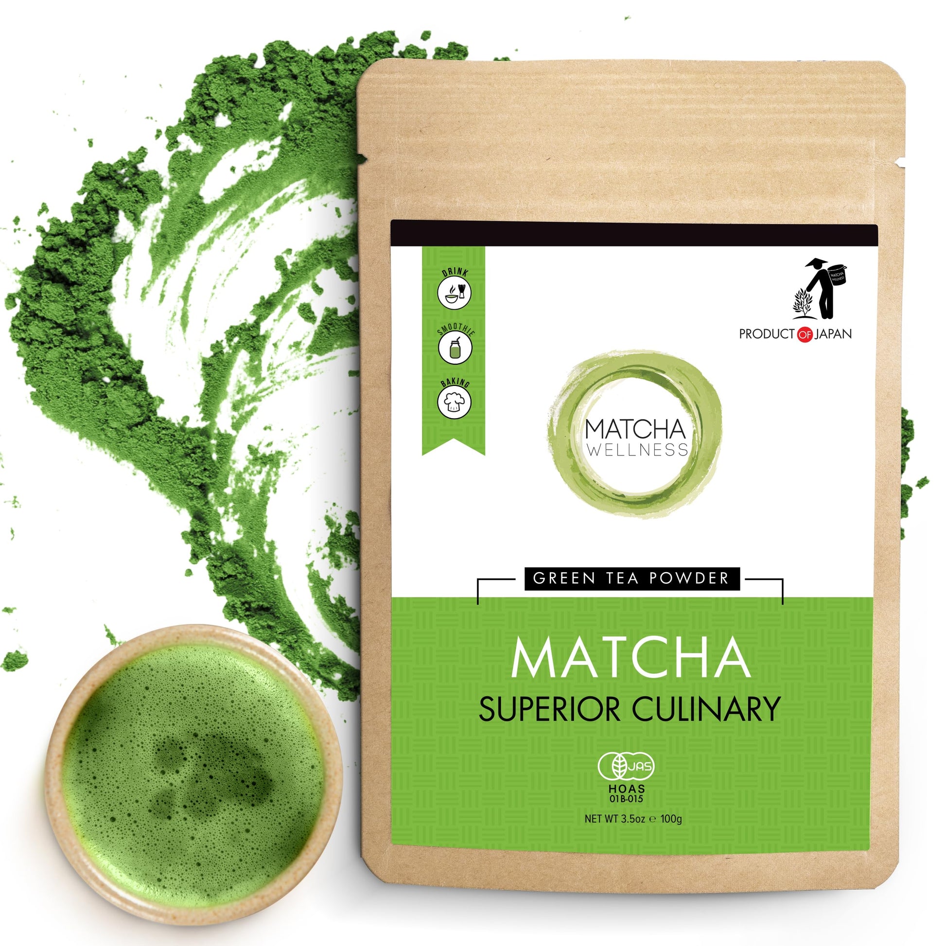 eco heed Organic Japanese Matcha Green Tea Powder - Culinary Grade, 3.5oz, Green, Stone Ground, No Additives