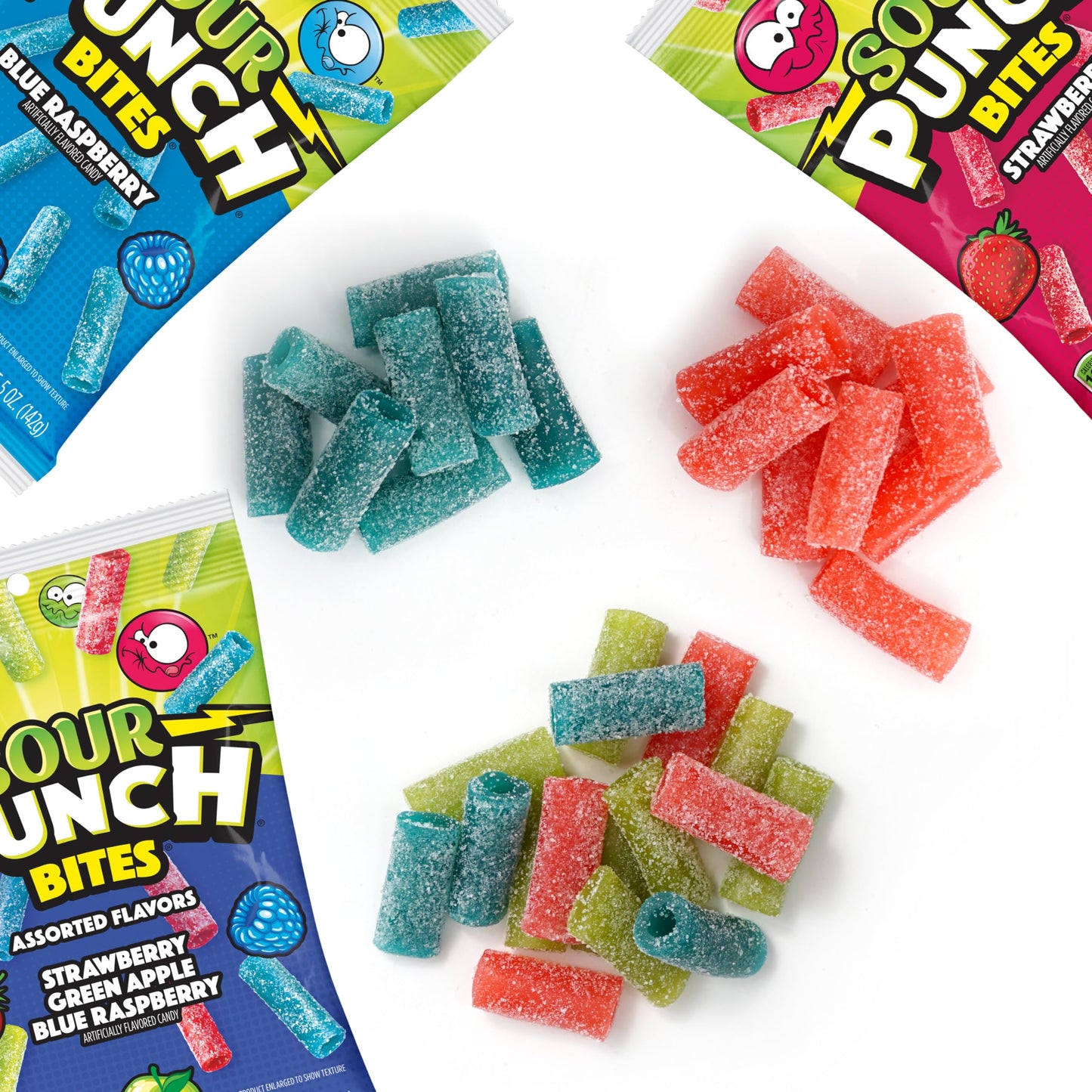 Sour Punch Bites, 5 Ounce Bags (Pack Of 3), Strawberry, Blue Raspberry & Assorted Flavors Bags, The Hampton Popcorn & Candy Comp