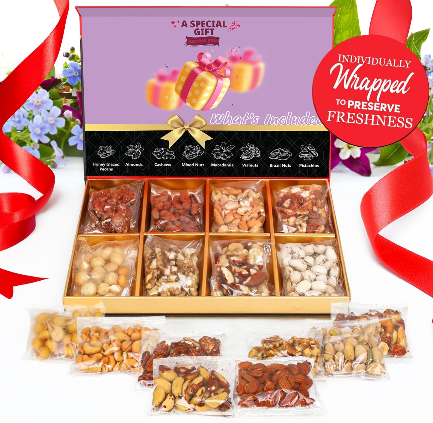 Fathers Day Nuts Gift Basket, Father Day Treats Gourmet Collection Healthy Food Box Mixed Cravings Platter Tray Sampler Assortme