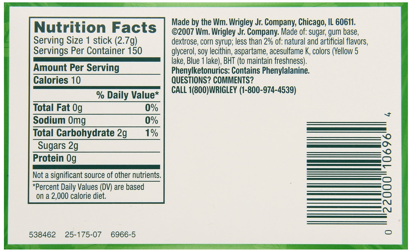 Wrigleys Spearmint, 15-Count (Pack Of 10)