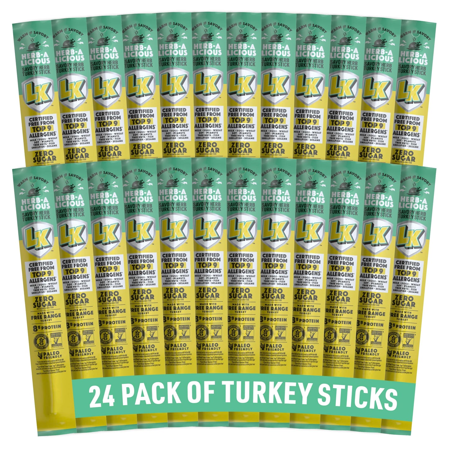 Lorissa'S Kitchen Premium Grass-Fed & Finished Jerky Snack Sticks 24-Pack: Herb-A-Licious Turkey Flavor, 8G Protein, Certified F