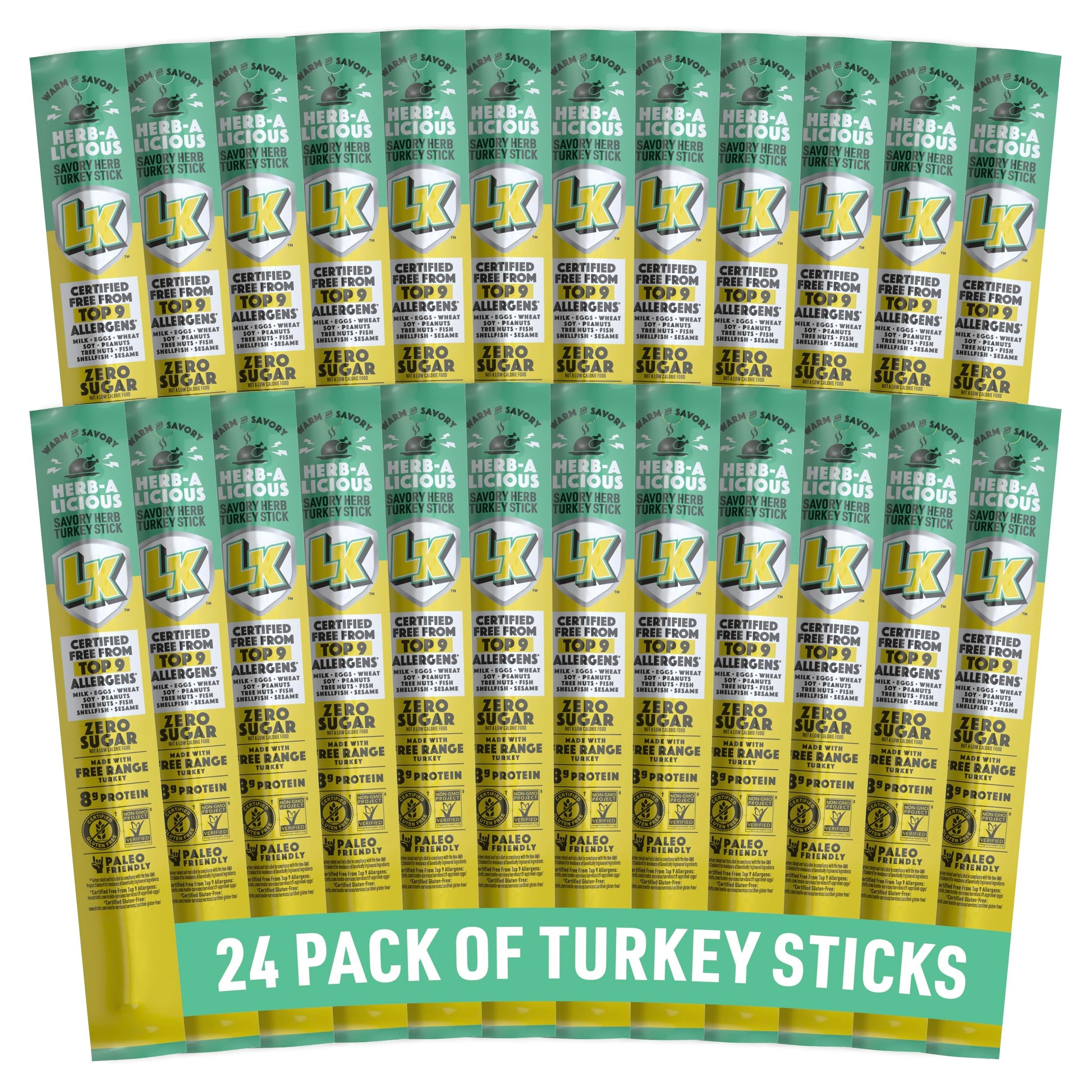 Lorissa'S Kitchen Premium Grass-Fed & Finished Jerky Snack Sticks 24-Pack: Herb-A-Licious Turkey Flavor, 8G Protein, Certified F