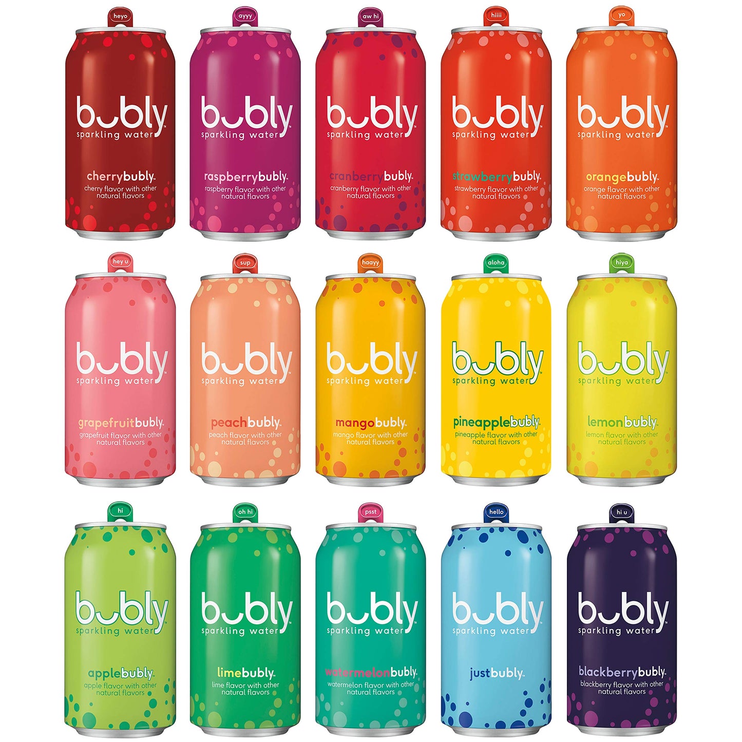 Bubly Sparkling Water 15 Flavor Sampler, 12 fl oz Cans, 18 Pack, Blue