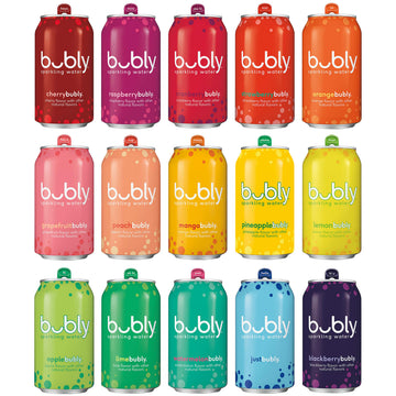 Bubly Sparkling Water 15 Flavor Sampler, 12 fl oz Cans, 18 Pack, Blue