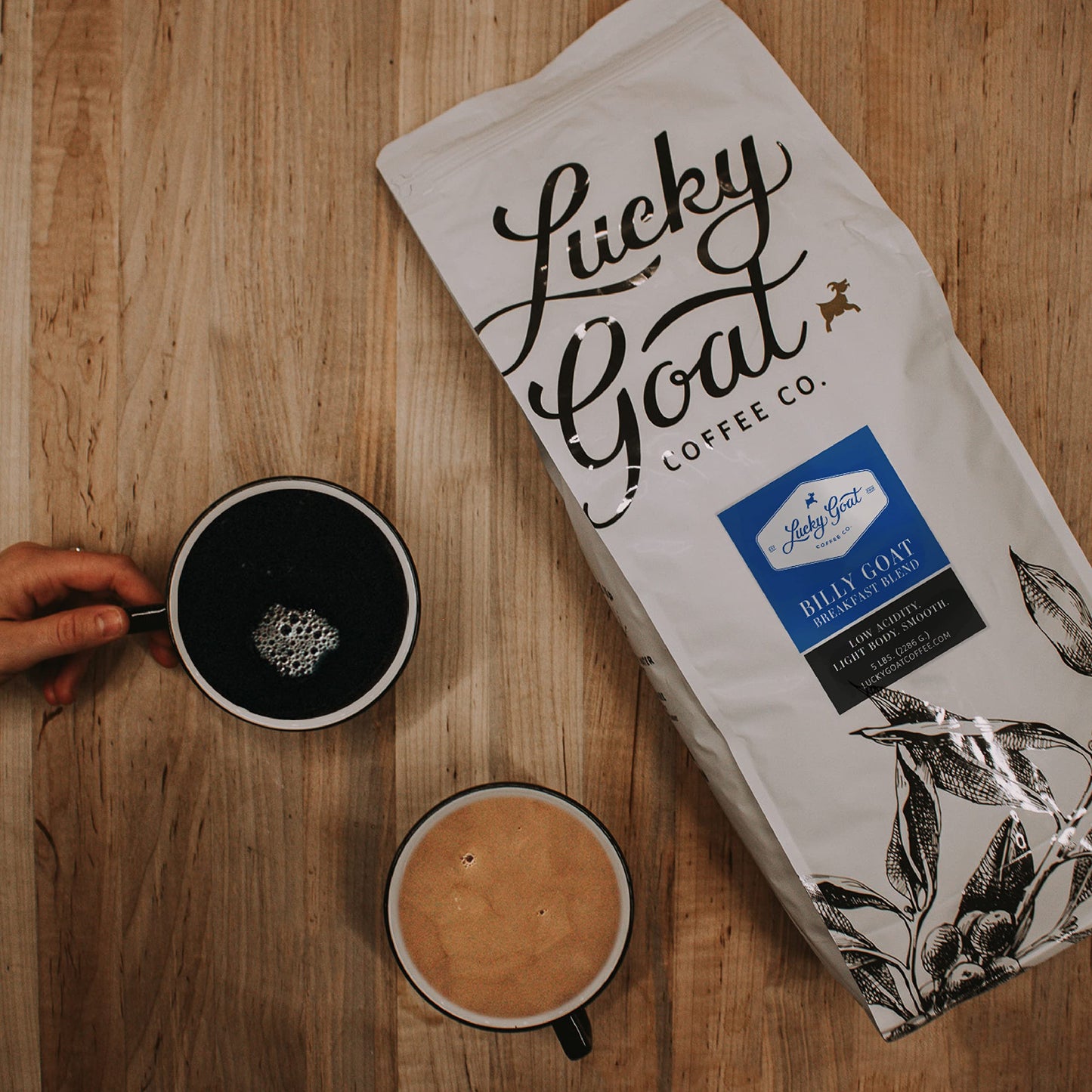 Lucky Goat Breakfast Blend Whole Bean Coffee, Medium Roast, Light Body, Low Acidity, 5 lb Bag, 100% Arabica