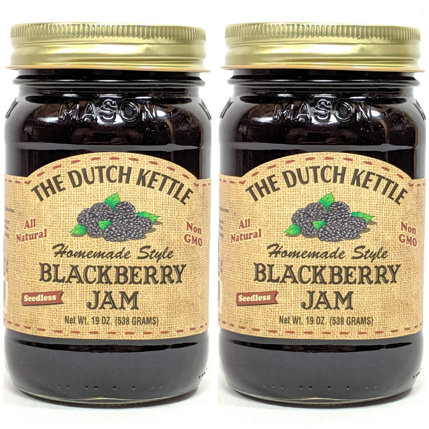 The Dutch Kettle Amish Homestyle Blackberry Jam Seedless 2-19 Oz. Jars All Natural Non-GMO No Preservatives