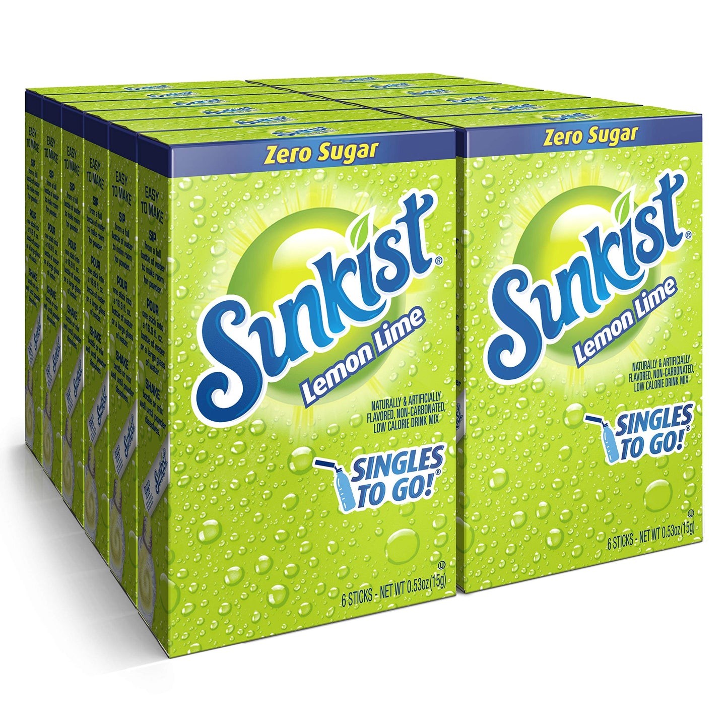 SINGLES TO GO! Sunkist Soda Lemon Lime Drink Mix, 0.53 OZ, 6 CT, Pack of 12