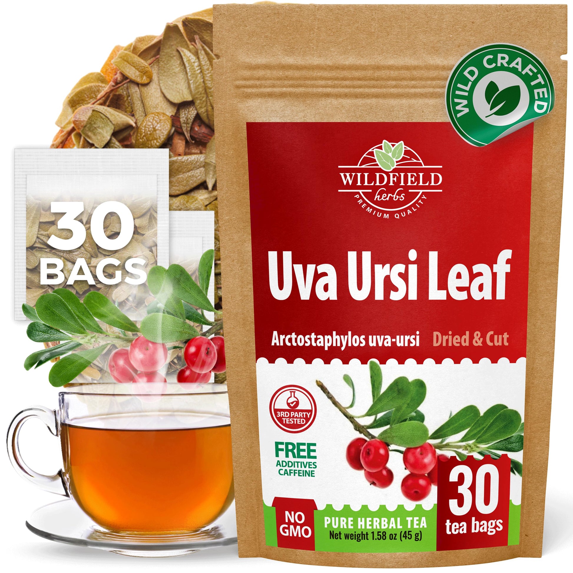 30 Bags Uva Ursi Leaf Uva Ursi Tea Herbal (Arctostaphylos Uva-Ursi) - 30 Count 1.5G Tea Bags Ursa Bag Uva-Ursi Herb Arctostaphylos Uva-Ursi
