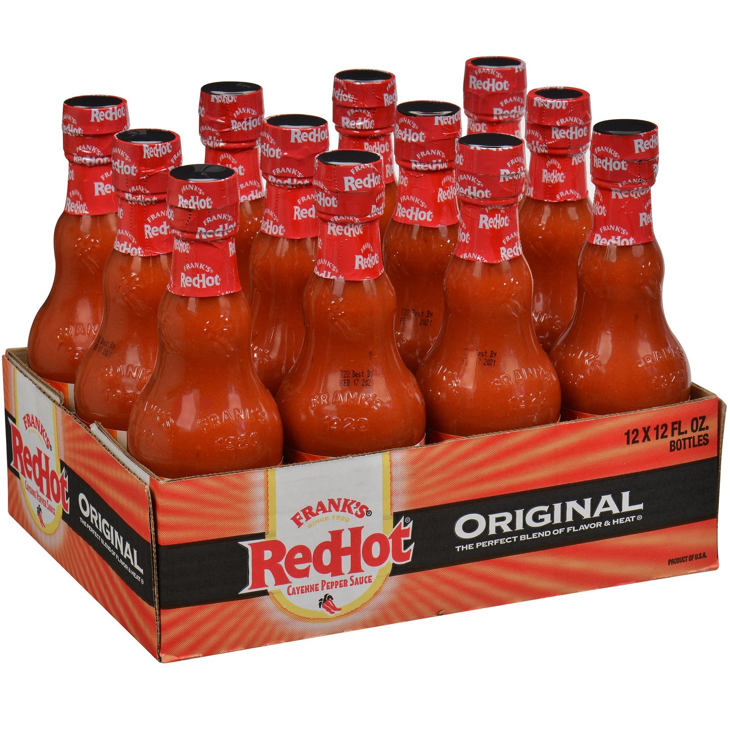 Franks RedHot Original Hot Sauce, Cayenne Pepper, 12 Fl Oz Bottles, Pack of 12, Model 80552