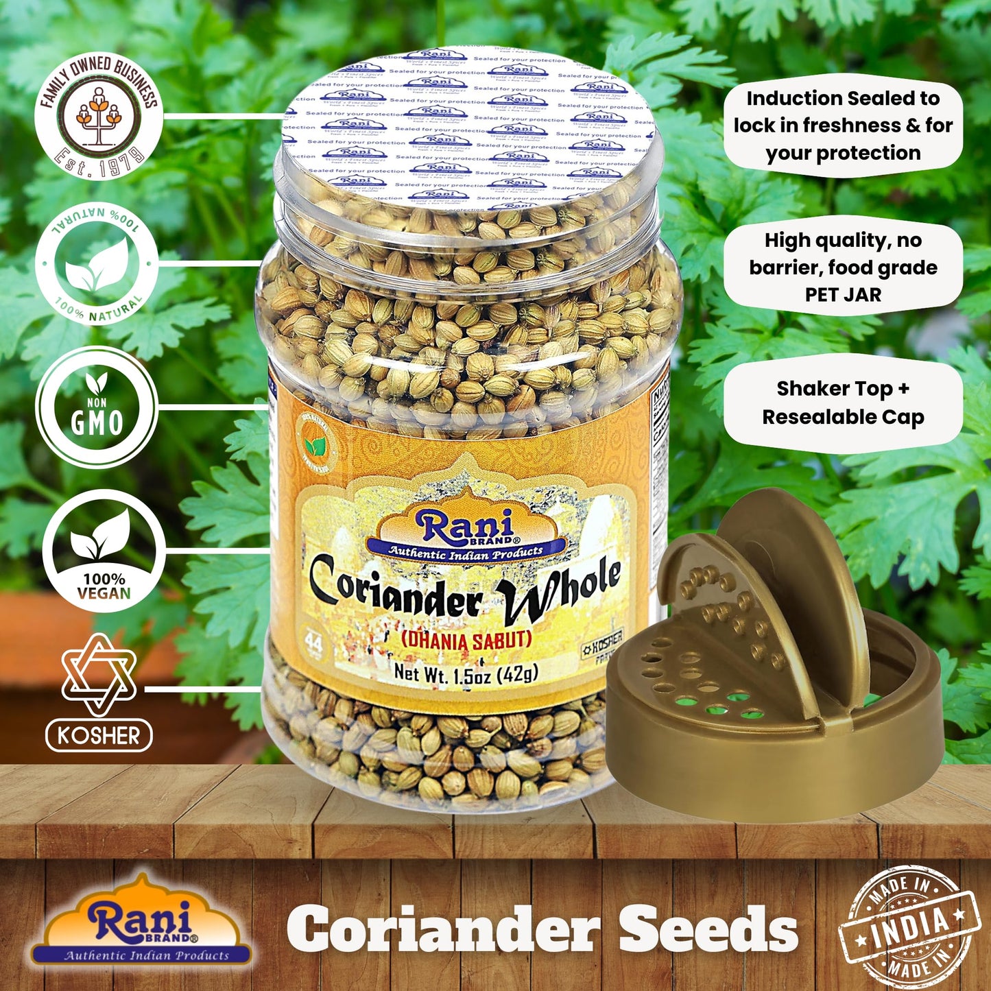 Rani Coriander (Dhania) Seeds Whole, Indian Spice 1.5Oz (42G) Pet Jar ~ All Natural | Gluten Friendly | Non-Gmo | Vegan | Kosher | Indian Origin