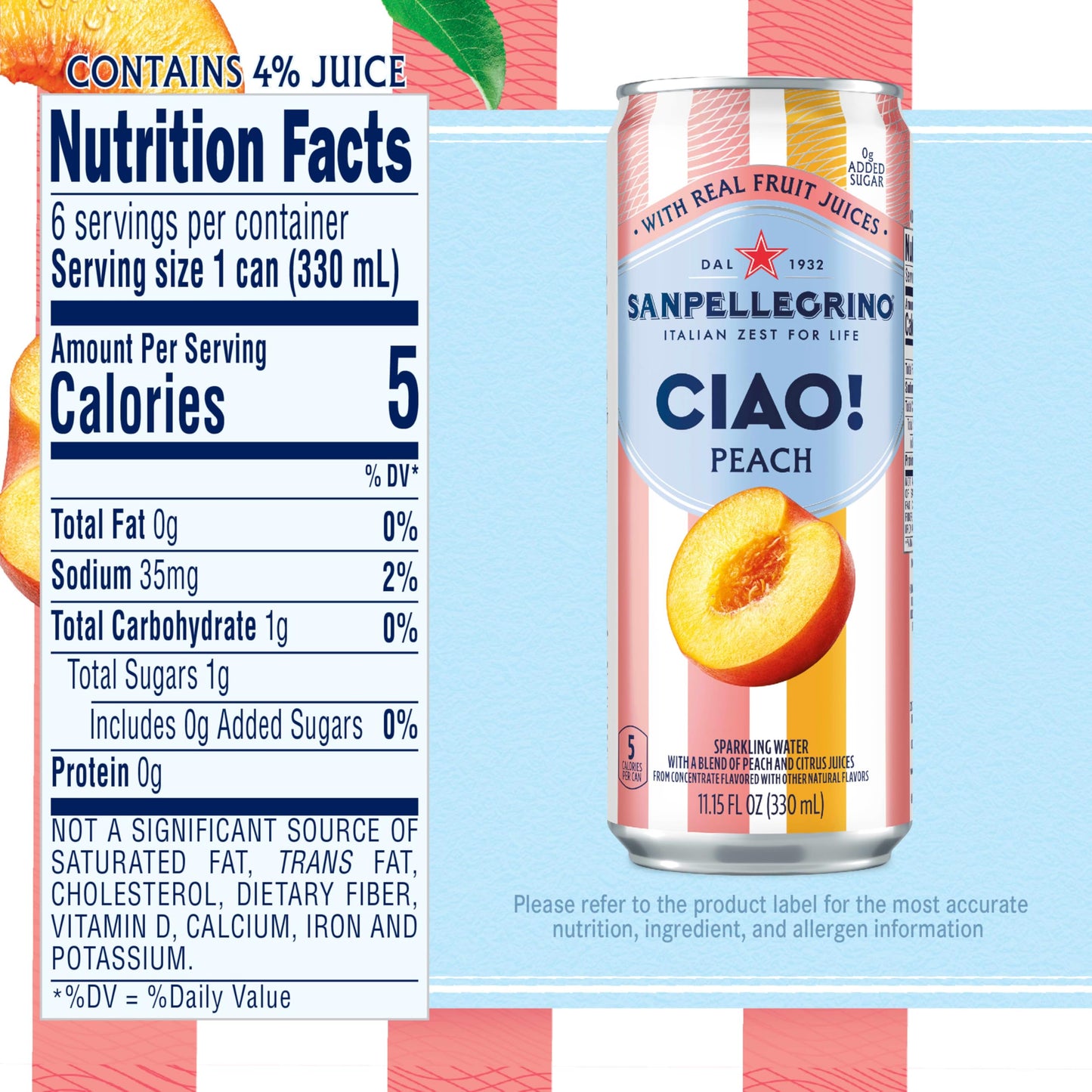 San Pellegrino Peach Ciao Sparkling Water 6 Pack