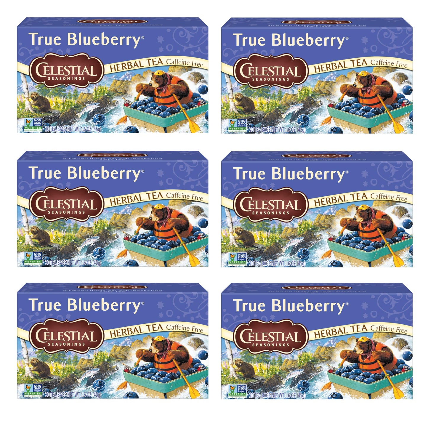 Celestial Seasonings True Blueberry Herbal Tea Bags, Caffeine Free, 20 Count (Pack of 6)