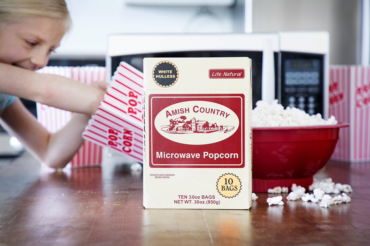 Amish Country Popcorn | Old Fashioned Microwave Popcorn | 10 Bags Lite Natural White Hulless | Non-GMO, Gluten Free, Microwaveab