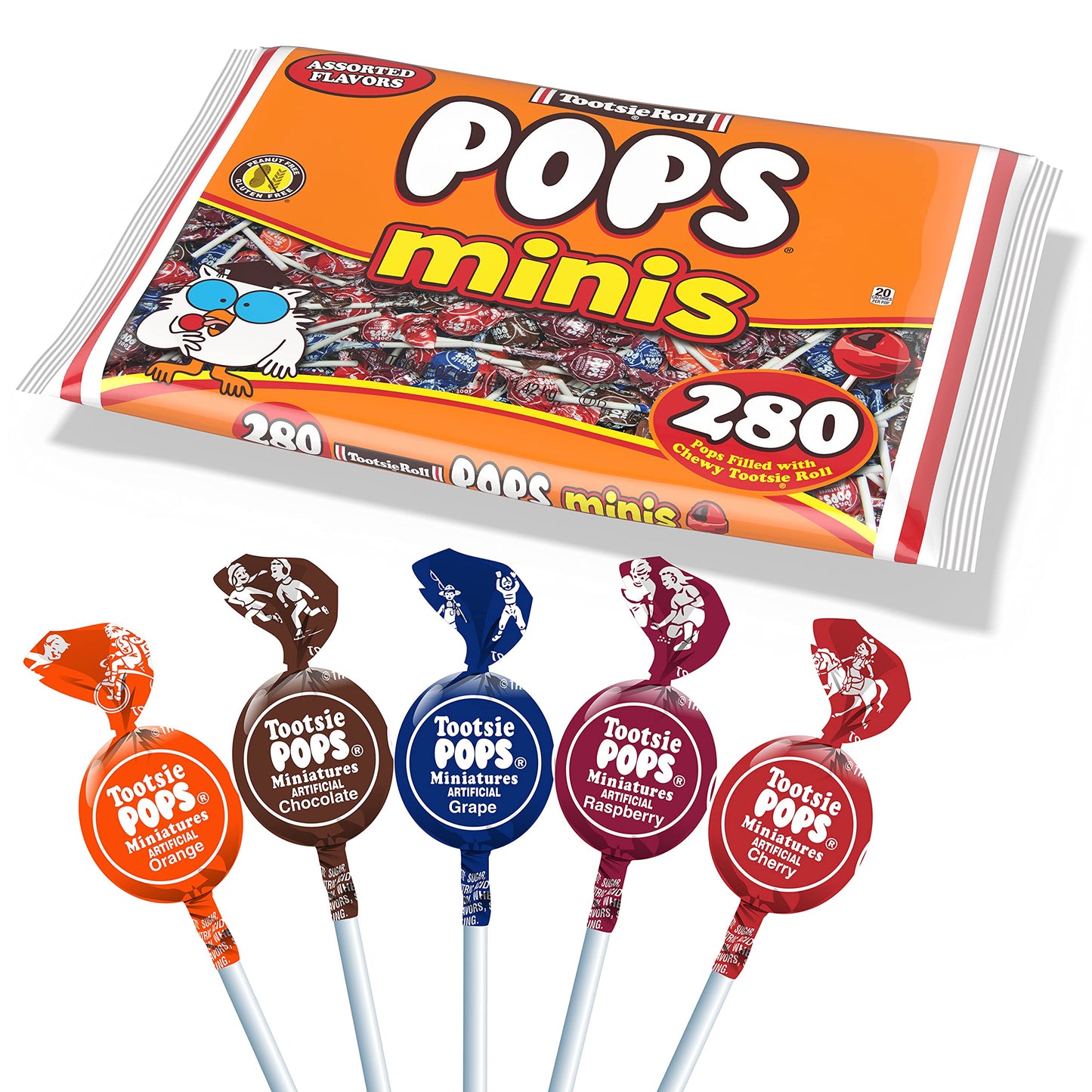 Tootsie Roll Pops Original Fruity Lollipop Candy - Peanut Free, Gluten Free - 280 Count, Multi Color, Individually Wrapped