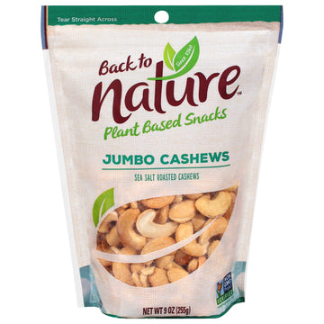 Back To Nature Jumbo Cashews - Dry Roasted With Sea Salt, Non-Gmo High Protein Snacks, 9 Ounce (Pack Of 9)
