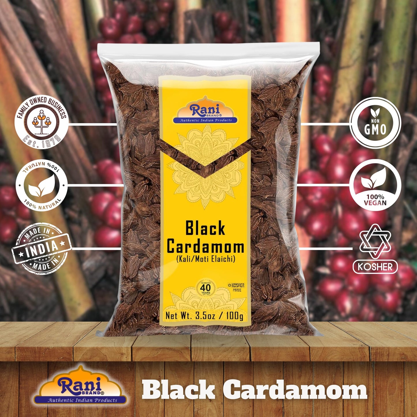 Rani Black Cardamom Pods (Kali Elachi) Whole Indian Spice 3.5Oz (100G) ~ All Natural | Vegan | Gluten Friendly | Non-Gmo | Indian Origin ~ Smokey | Tsaoko | Cao Guo | Bach Dan Khau | Badi