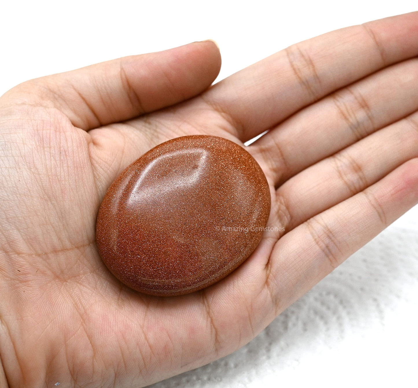 Red Goldstone Palm Stone - Hot Massage Worry Stone For Natural Body Chakra Balancing, Reiki Healing And Crystal Grid