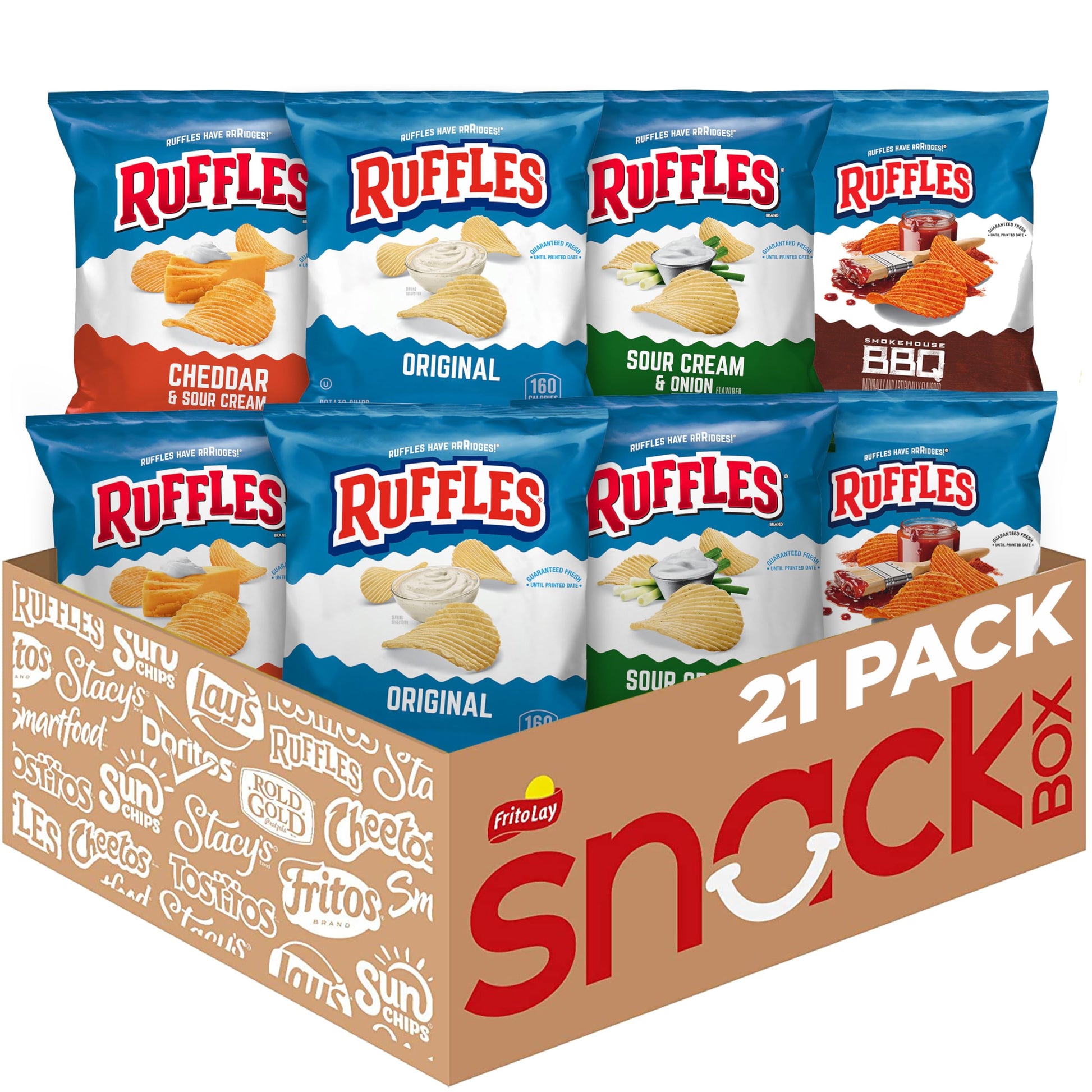 Ruffles Potato Chips  4 Flavor Variety Pack  1 oz Bags (Pack of 21)