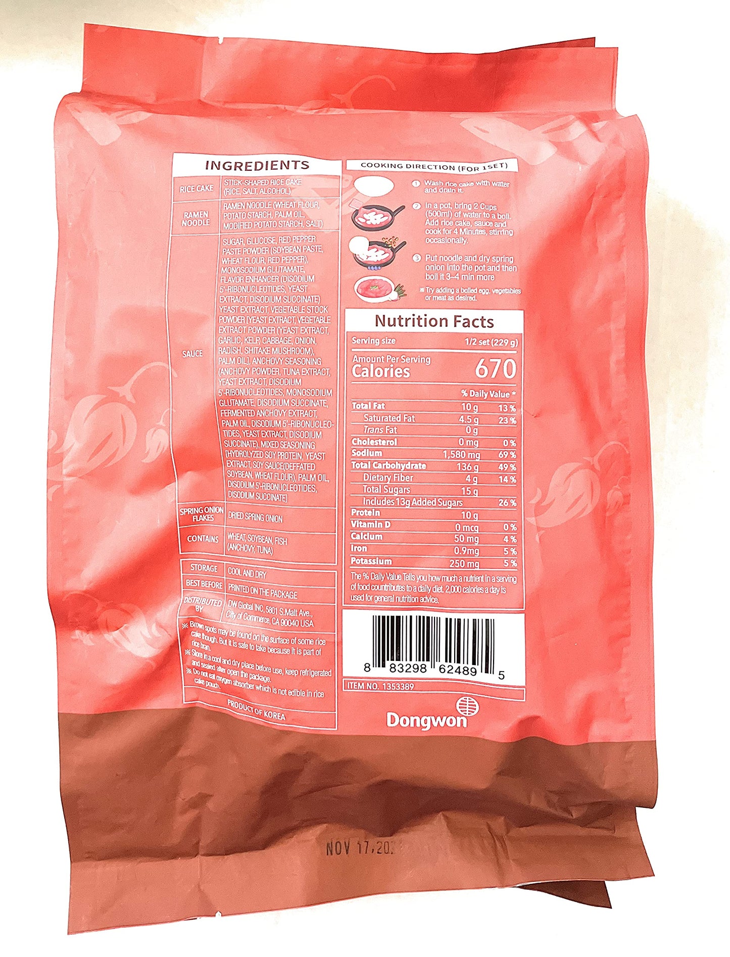 Dongwon Dongwon Dongwong Rapokki Korean Rice Cake & Ramen With Spicy Sauce (Net Wt 53.3 Ounce ),