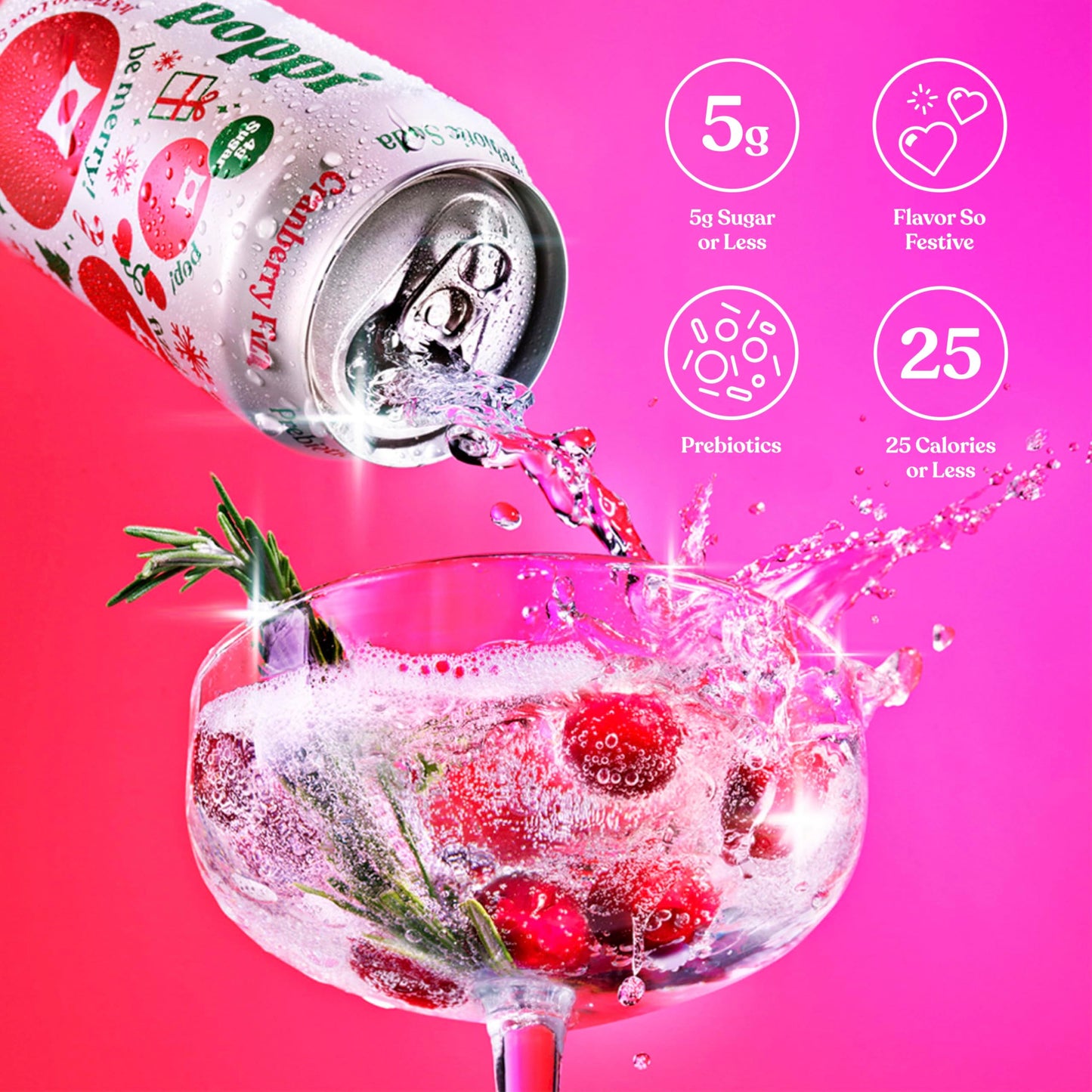 poppi Sparkling Prebiotic Soda with Apple Cider Vinegar, Cranberry Fizz Flavor, 12 Fl Oz, Pack of 12