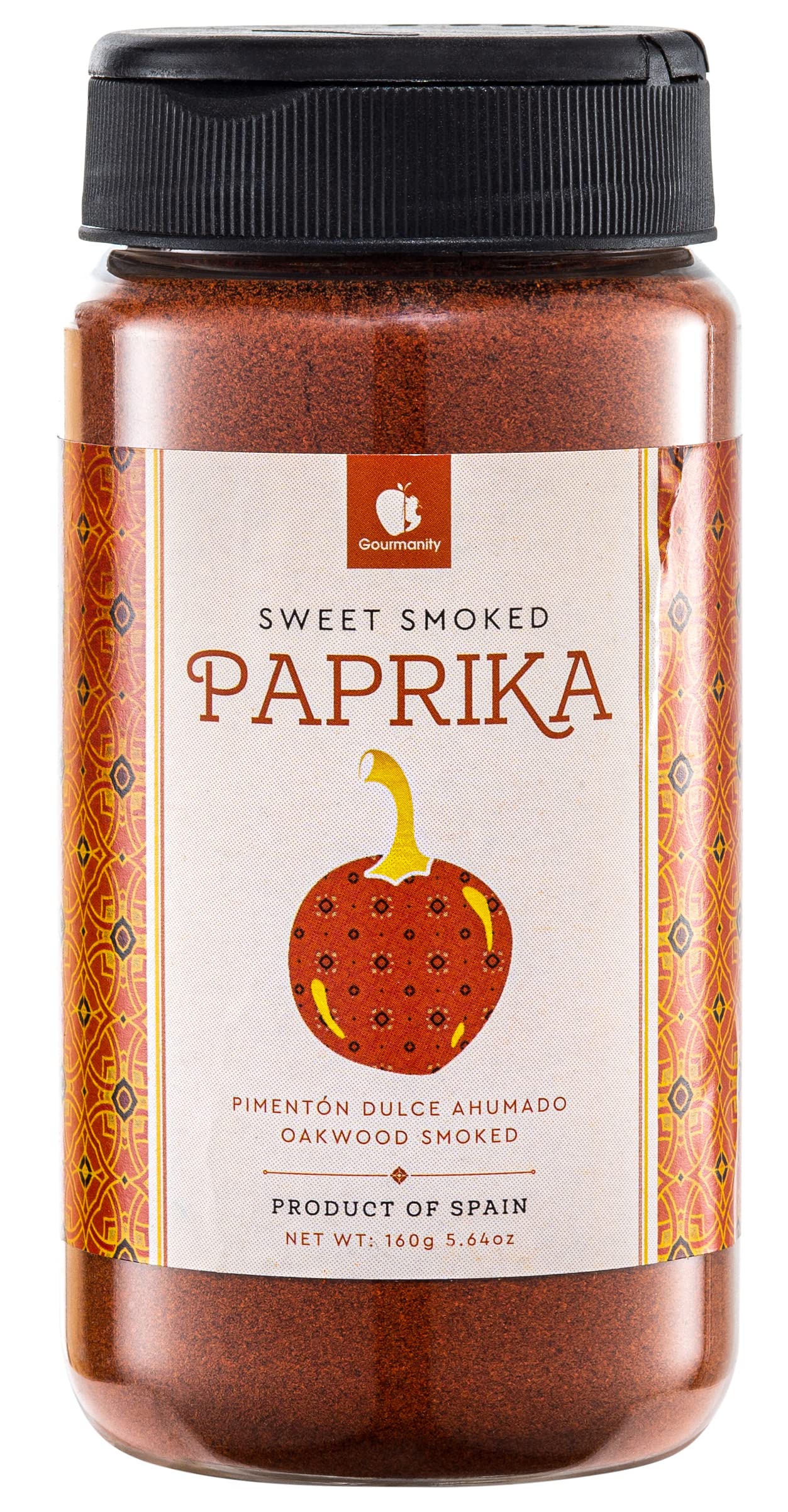 Gourmanity Sweet Smoked Paprika Powder, Enhanced Spanish Paprika Seasoning, Oak Wood Smoked For Adding Depth, Flavor And Color To Your Dishes, Kosher, Gluten Free, Pimenton Dulce Ahumado Gluten 5.64 Oz