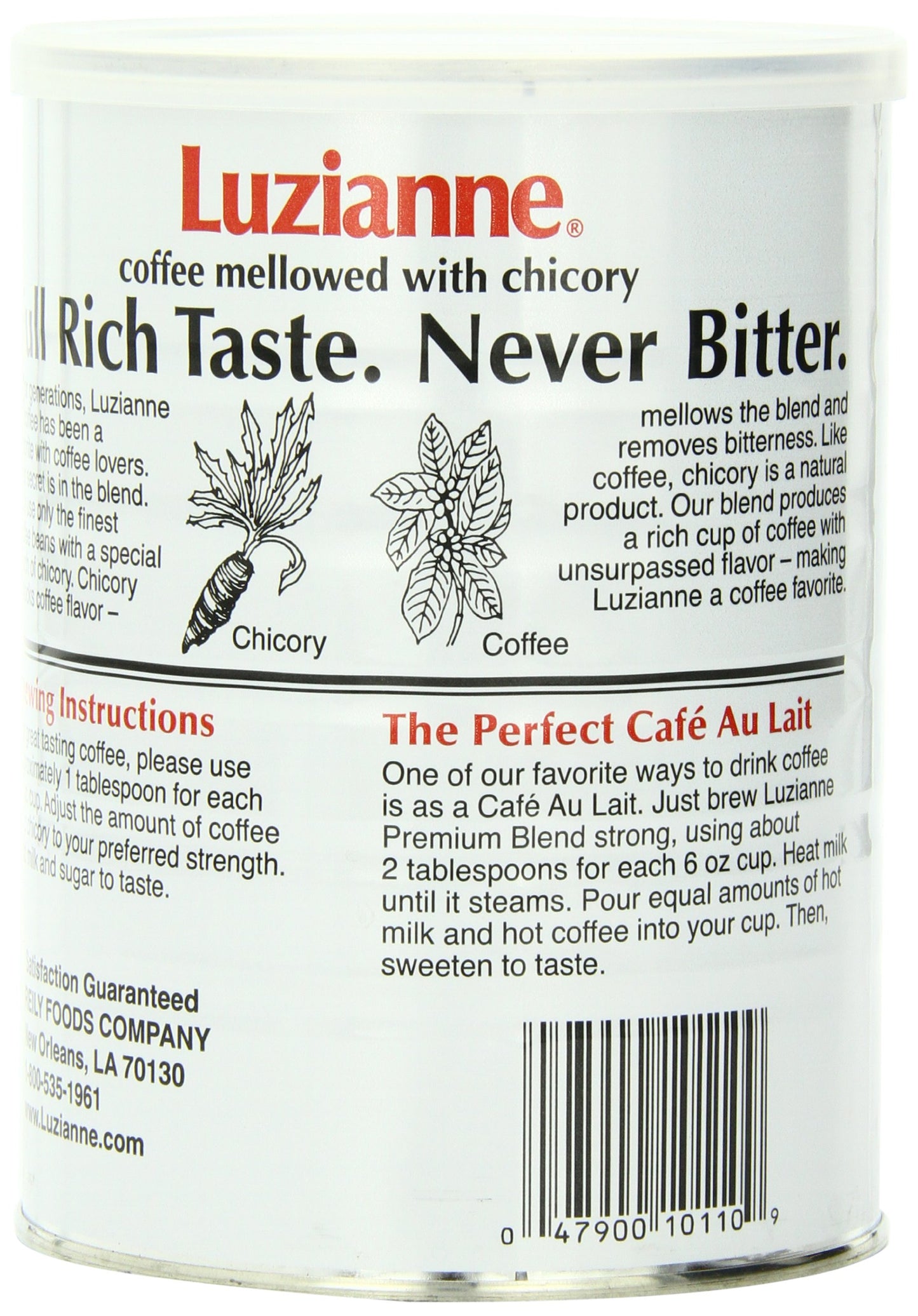 Luzianne Ground Coffee & Chicory, Premium Blend, 16oz Canister, Pack of 3