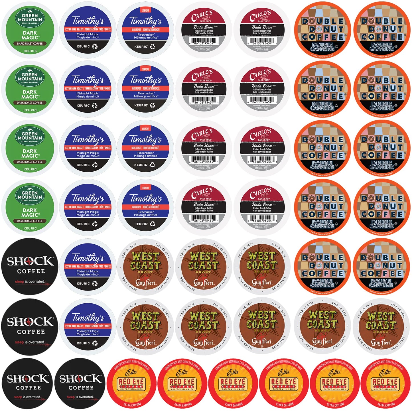 Perfect Samplers Extra Caffeine Coffee Single Serve Cups Variety Pack for Keurig, 50 Count