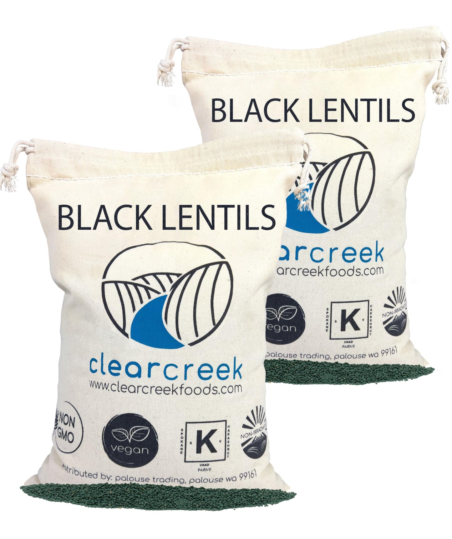 CLEAR CREEK Black Lentils, Non-GMO, Kosher, Vegan, 8 lbs (2-4 lb bags)