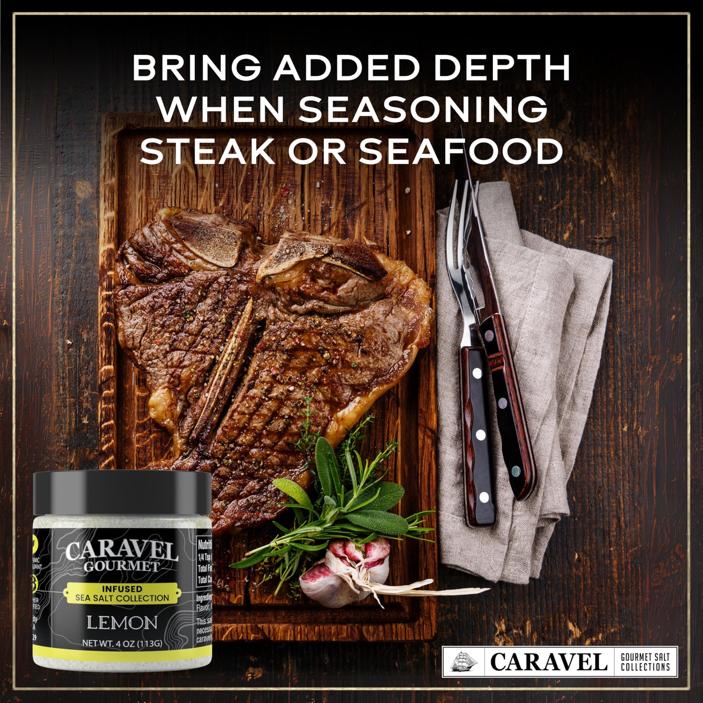 Caravel Gourmet Lemon Sea Salt - 4 Ounce Jar - Natural Seasoning for Cooking and Baking