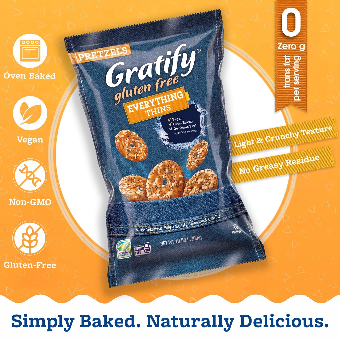 Osem Gratify Gluten Free Everything Thins - Gratify Gluten Free Pretzel Crisps, GF Party Snack Bags, Thins with Onion & Garlic S