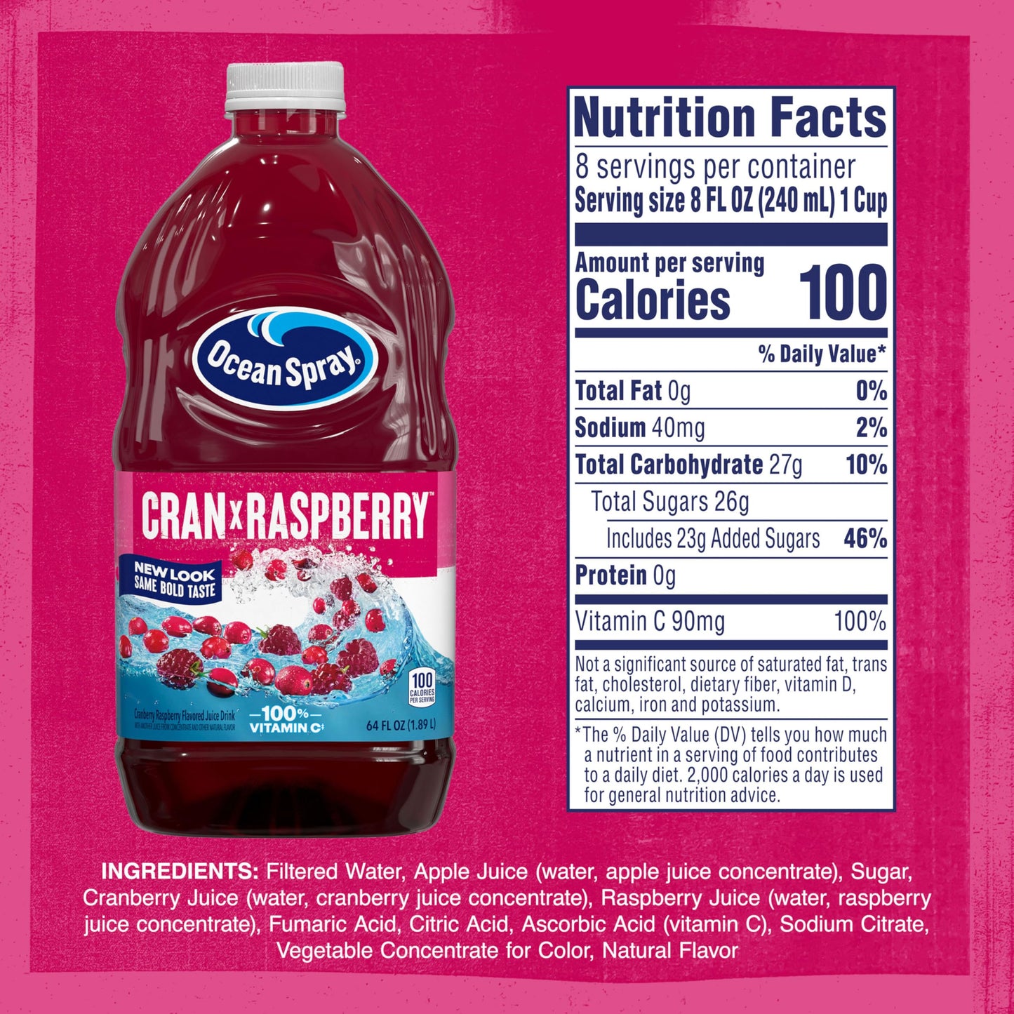 Ocean Spray Cran-Raspberry Cranberry Raspberry Juice Drink, 64 Ounce Bottles (Pack Of 8)
