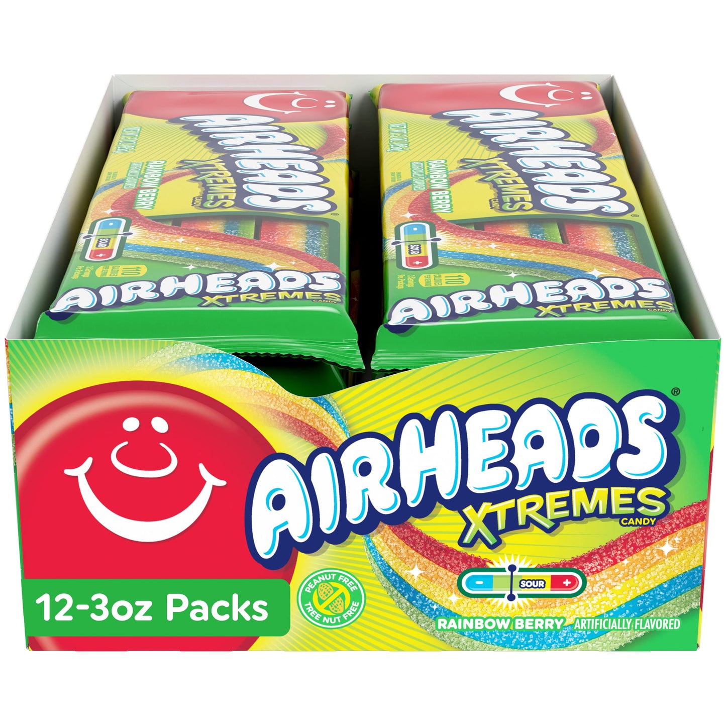 Airheads Xtremes Belts, Sweetly Sour Candy, 3 Ounce (Pack of 12), Rainbow Berry Flavor, Non-Melting