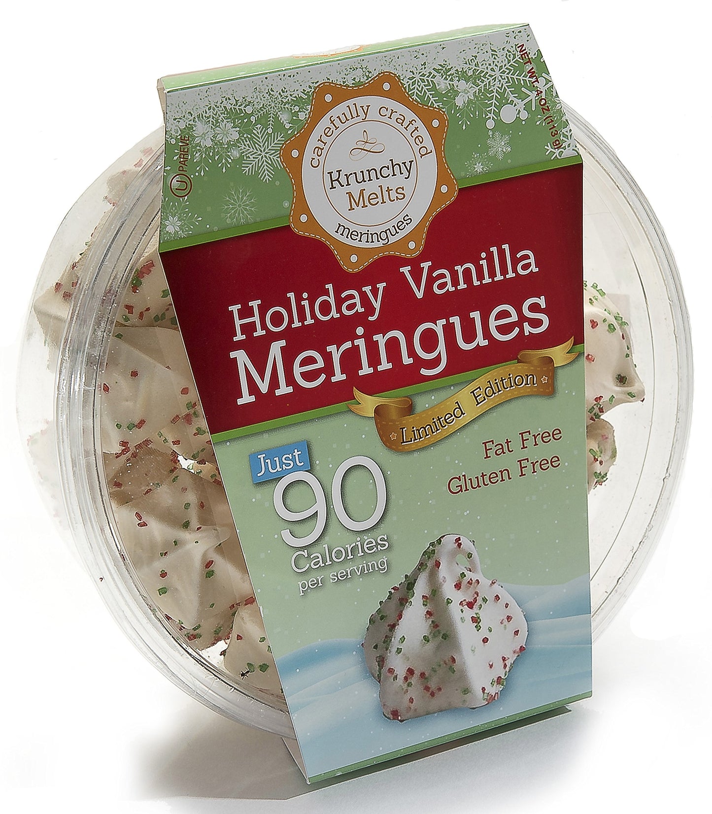 Krunchy Melts Original Meringue Cookies | Holiday Vanilla Flavor | Only 90 Calories Per Serving | Fat Free, Gluten Free, Dairy Free (4 Oz)